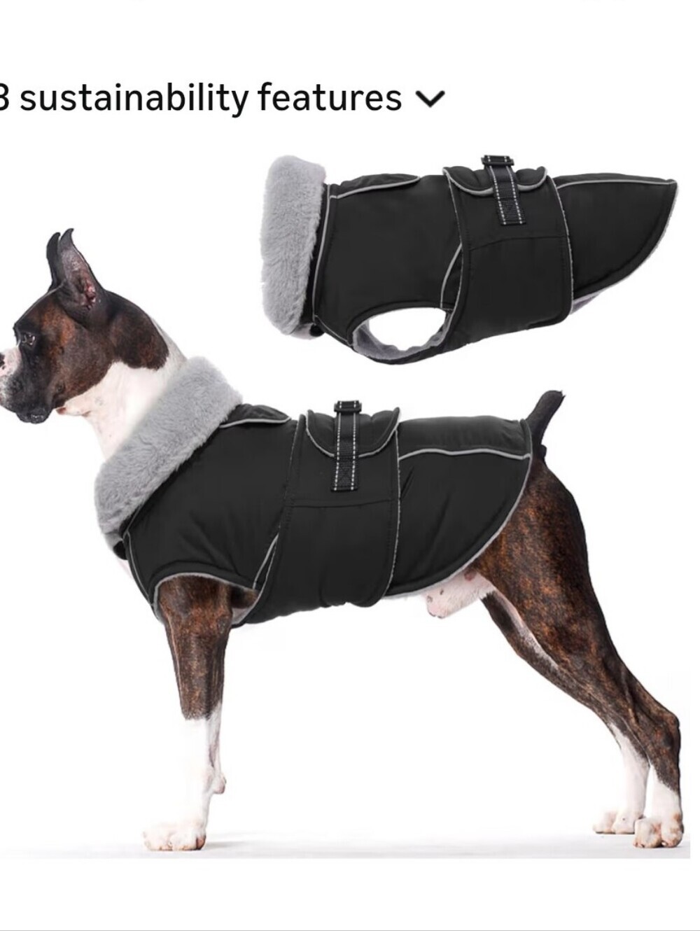 Premium Black Dog Coat with Faux Fur Collar